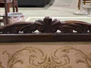 Antique floral tapestry fireplace screen in timber frame - 3