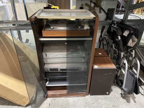 Stereo system in cabinet