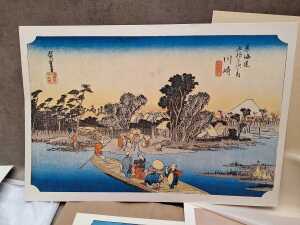 Assorted unframed Asian artworks, mostly Japanese woodblock prints - 3