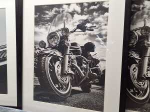 Five framed automobile-themed black-and-white prints - 2