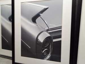 Five framed automobile-themed black-and-white prints - 3