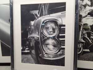 Five framed automobile-themed black-and-white prints - 4