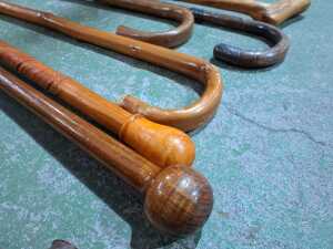 Seven antique timber walking sticks - 3