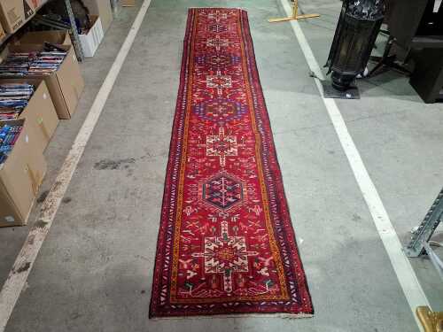Vintage Persian Heriz wool hall runner
