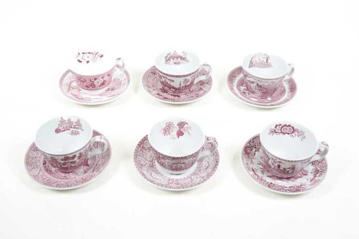 Six Spode Archive Collection Georgian Series porcelain duos