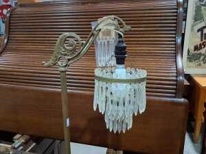 Antique cast iron floor lamp with celluloid pendalogues - 2