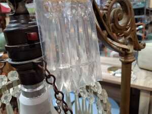 Antique cast iron floor lamp with celluloid pendalogues - 5