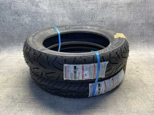 Two Bridgestone Battlecruise H50 motorcycle tires