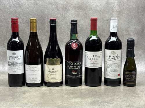 Mixed alcoholic drinks, seven bottles, including Penfolds St Henri Claret 1985