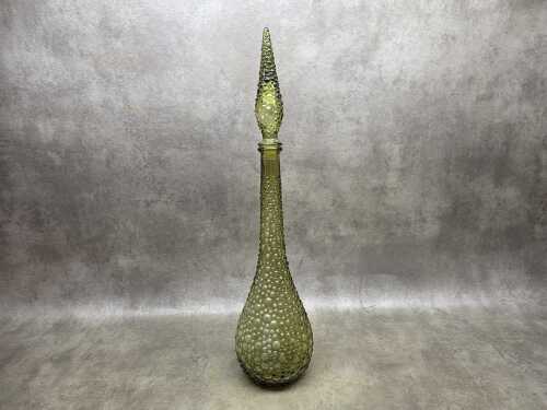 Retro olive-green hob-nail genie bottle with stopper