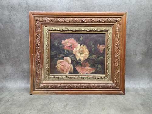 A. Charles, floral still life. Antique oil painting on linen