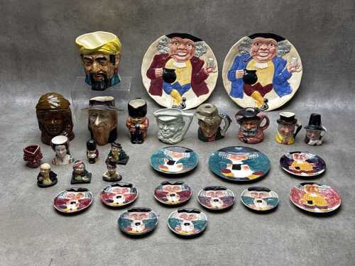Collection of ceramic character and Toby jugs, including Royal Doulton