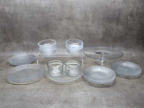 Kosta Boda glass servingware, together with a Krosno cake stand