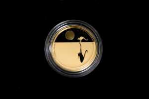 Kangaroo at sunset 2009 $25 gold proof coin, 1/5 oz