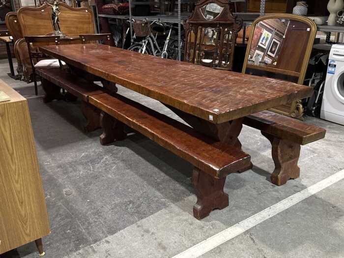 Solid pine table and matching bench seats