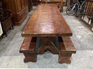 Solid pine table and matching bench seats - 2