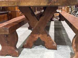 Solid pine table and matching bench seats - 4