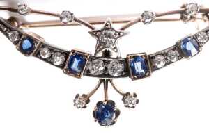 A Victorian sapphire and diamond brooch in 9 carat yellow gold - 3