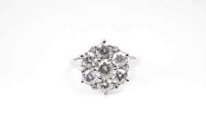 A diamond cluster ring in 14 carat white gold