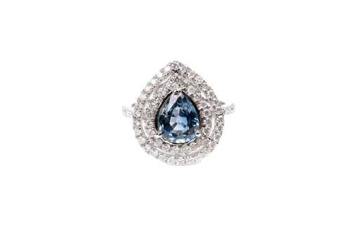 A Ceylon sapphire and diamond ring in 14 carat white gold