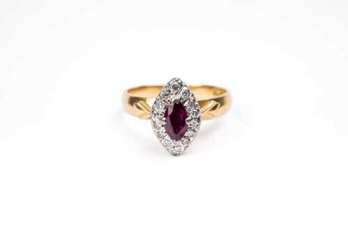 A vintage ruby and diamond ring in 18 carat yellow gold and platinum