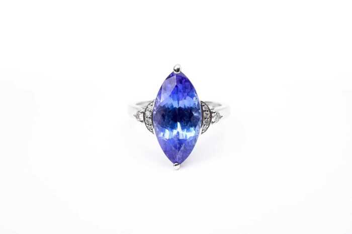 A tanzanite and diamond ring in 14 carat white gold