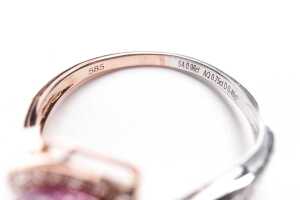 An aquamarine, pink sapphire and diamond ring in 14ct carat white and rose gold - 5