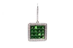 A pair of tsavorite garnet and diamond earrings in 18ct white gold - 2