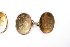 A pair of antique oval cufflinks in 14 carat yellow gold - 3