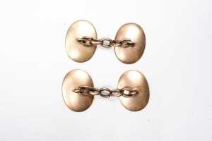 A pair of antique oval cufflinks in 14 carat yellow gold - 4