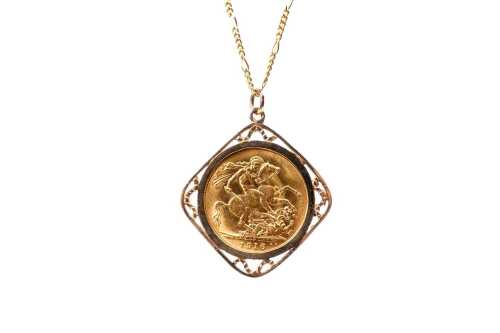 A 22 carat 1916 full sovereign with 9 carat frame and necklace