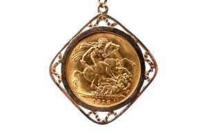 A 22 carat 1916 full sovereign with 9 carat frame and necklace - 2