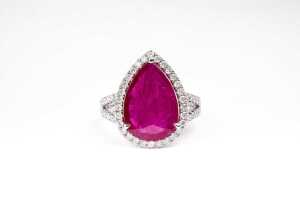 A ruby and diamond ring in platinum