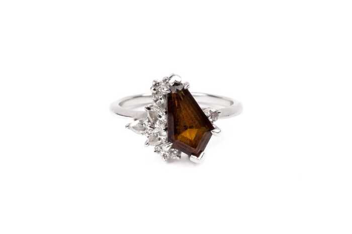 A smoky quartz and diamond ring in 18 carat white gold