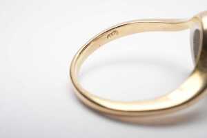 A bezel set pear cut diamond solitaire ring in 18ct yellow and white gold - 5