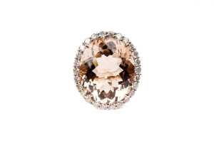 A morganite and diamond ring in 14 carat rose gold