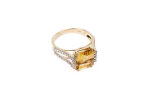 A heliodor and diamond ring in 14 carat yellow gold - 2