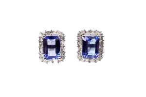 A pair of tanzanite and diamond earrings in 18 carat white gold