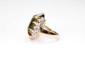 A green sapphire and diamond ring in 14 carat yellow gold - 3