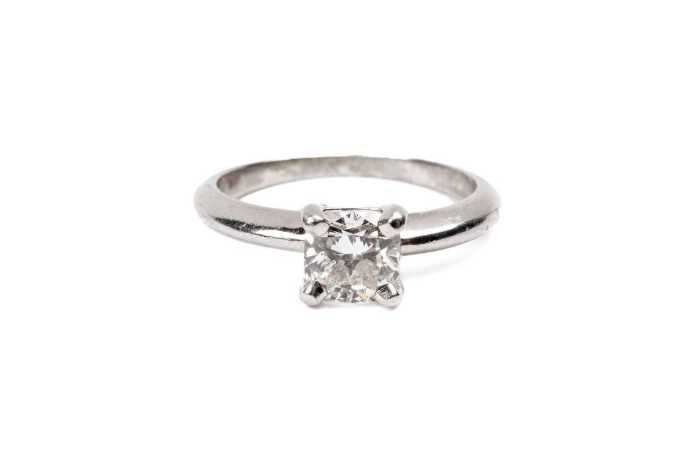 A diamond solitaire ring in platinum