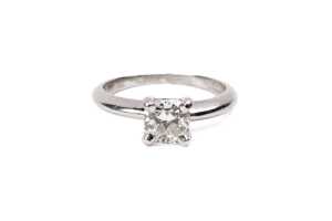 A diamond solitaire ring in platinum