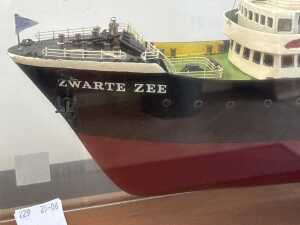 Handmade timber model ship of the Zwarte Zee in glass display case. - 3