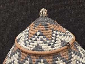 Hand-woven Zulu teardrop-shaped basket with geometric pattern - 2