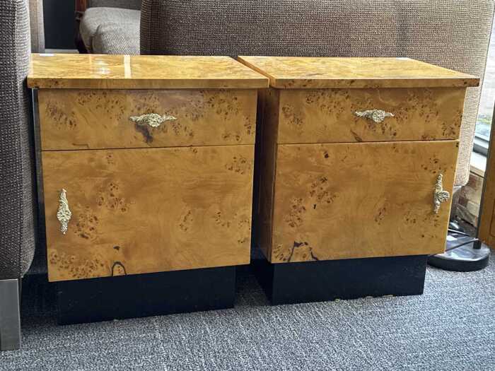 Pair of Art Deco burr maple bedside cabinets