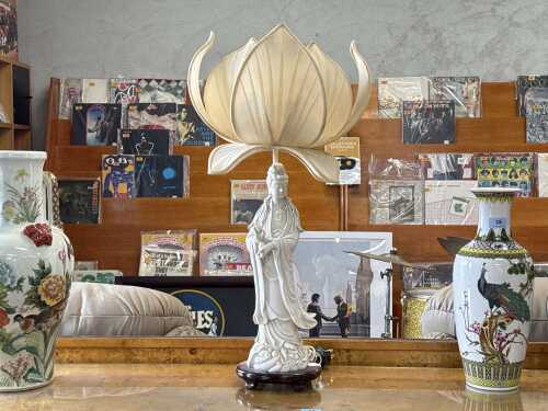Blanc de Chine porcelain figural lamp
