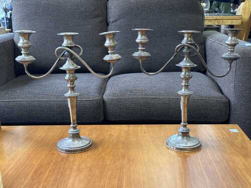 Pair of silver-plated candelabras