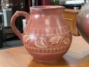 Two pieces of studio pottery including a tri-handled pot with drip glaze - 4