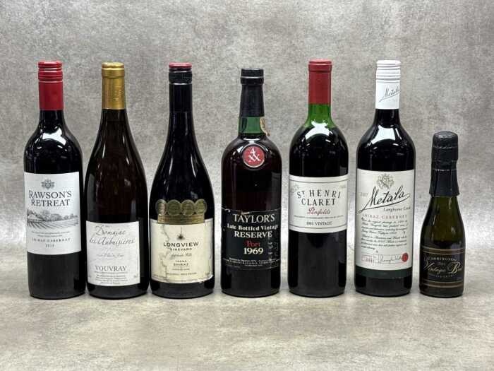 Mixed alcoholic drinks, seven bottles, including Penfolds St Henri Claret 1985