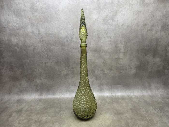 Retro olive-green hob-nail genie bottle with stopper