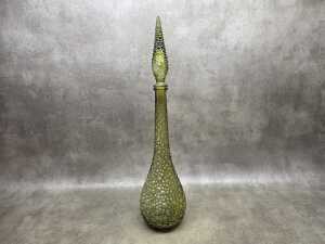 Retro olive-green hob-nail genie bottle with stopper